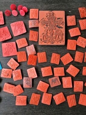 Rose Art 73 Piece Stamp Set Rubber Stamps 1995 Vintage Heart Animals Flowers